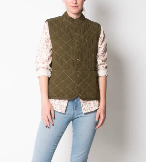 Utility Canvas Quilted Snap Vest - Olive Green Vest - Image 5